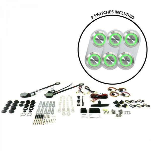 Autoloc 2 Door Power Window Kit With 3 Daytona Billet Switches - Green Illumination AUTPW46BBA223